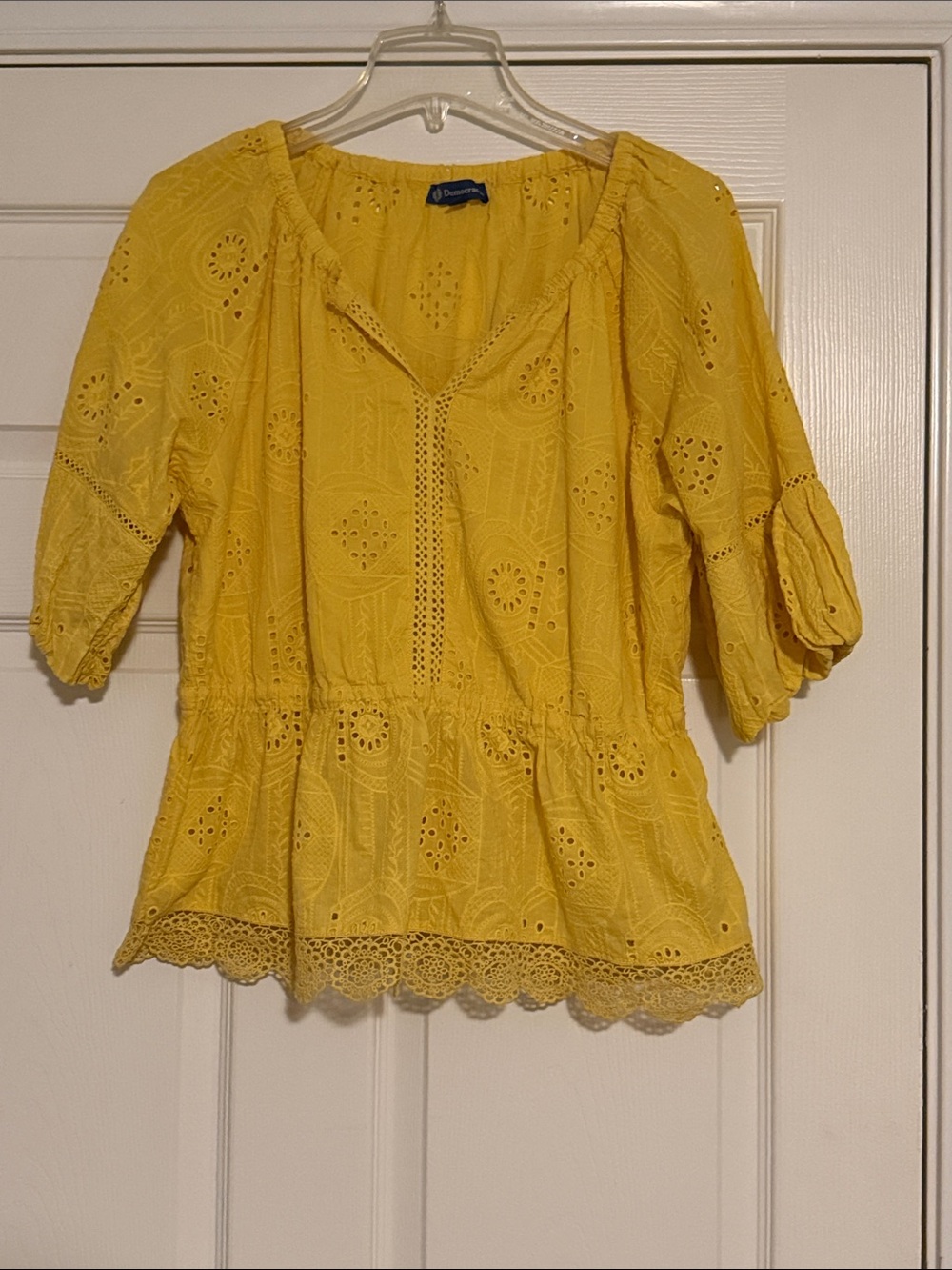 Democracy Sunflower Yellow Eyelet Peplum Top